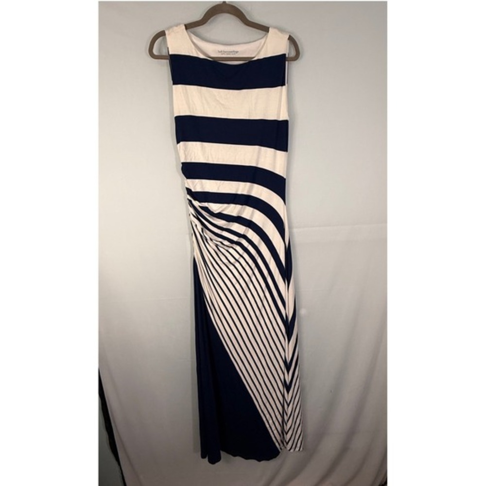 Soft Surroundings Striped Maxi Dress Womens Navy Blue Cream Ruched 2BD99‎